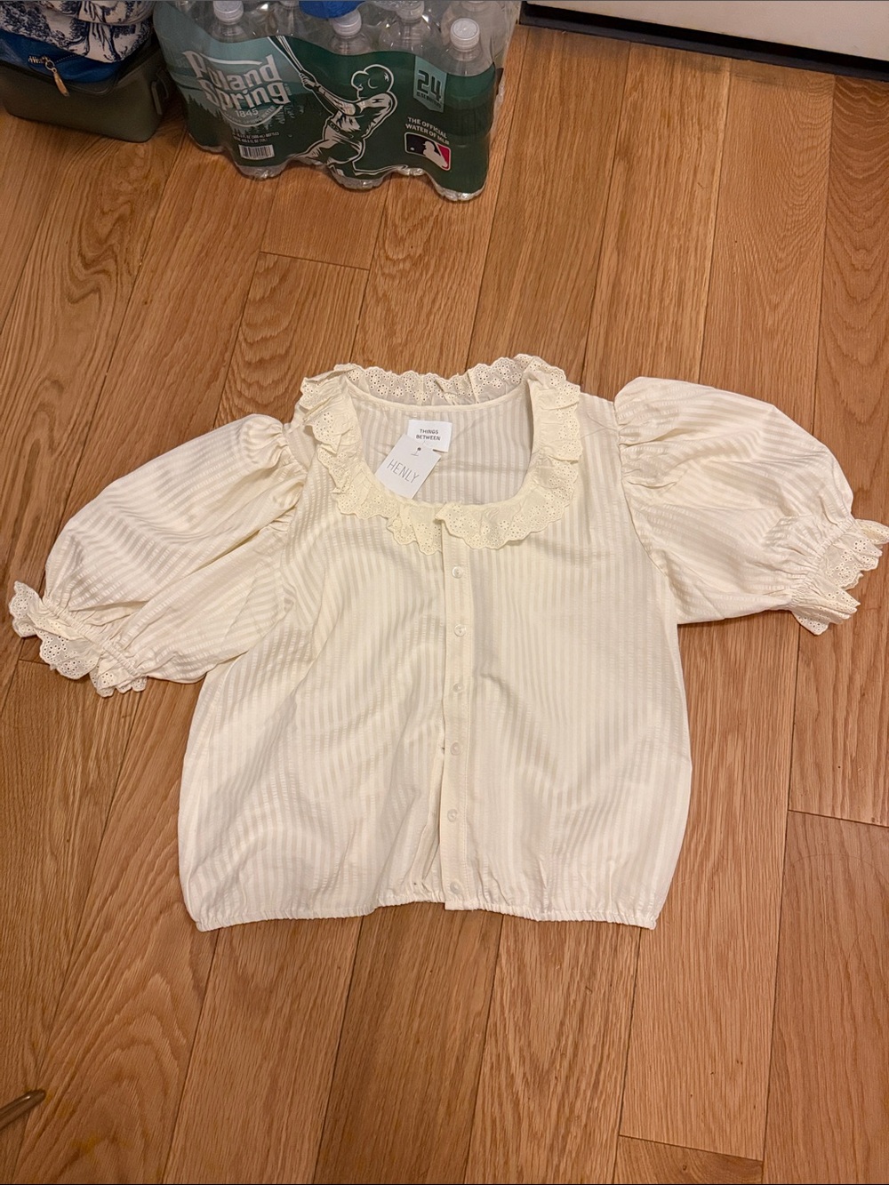 Women's Ivory Ruffle Collar Button-Front Top - Picture 3 of 3